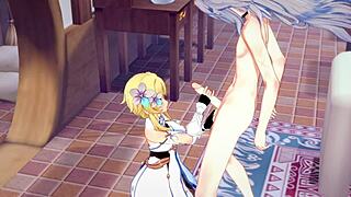 Lumine Performs Handjob and Blowjob on Razor! Genshin Impact Hentai!