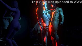 big tits anime babe does striptease with clothes ripped on pole