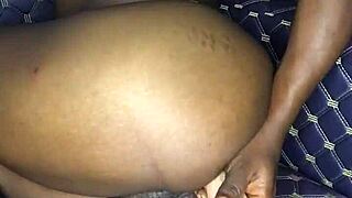 12-Inch Dildo Insertion Shakes Thighs In Bent-Over Asshole.