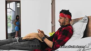 Latina roommate in dorm craves big dick before going out, fingering pussy