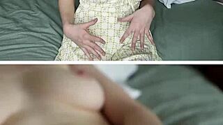 the nymph masturbates with toys on her pussy