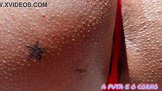 She shows off her big tits and ass at the pool, craving monster cocks