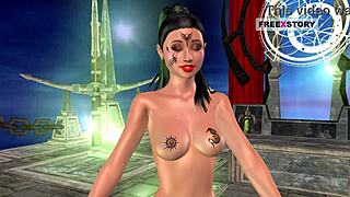 animated 3d cartoon of cute indian girl posing and using banana