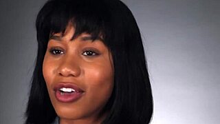 Black goddess jenna foxx, brunette with short hair, masturbates her trimmed pussy and natural tits solo