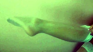 beautiful girl gives footjob in nylon stockings pov