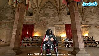ashlyn peaks in knight armor, masturbating those big boobs to orgasm