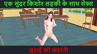 in this 3d cartoon, a guy has sex with a beautiful teen girl in a hindi story