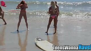 Threeway teen 18+s facialized at a wild party.