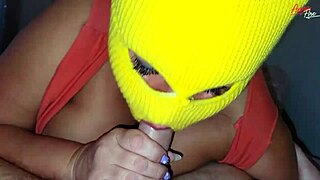 masked milf gives blowjob, ends with creampie