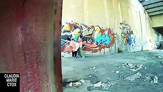 when a street wall is perfect for fucking hard with this curvy couple