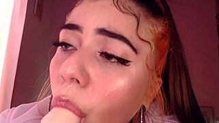 Egirl in cosplay drools over cock with wild ahegao blowjob in steamy scene
