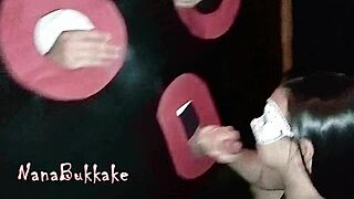 wanna see a naughty wife sucking cocks at glory-hole cabins?