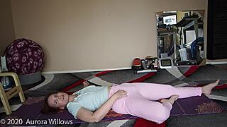Amateur yoga instructor with a big ass gives a great class