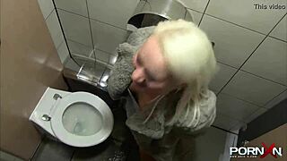 British blonde flashes perky assets in public with daring outdoor pissing