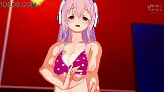 Super Sonico gets horny while modeling for you
