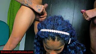 Hey, see this 18yo Latina with giant tits used by two rough guys?