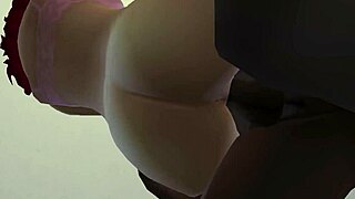 Amateur redhead gets it hard with a black man in a 3D game