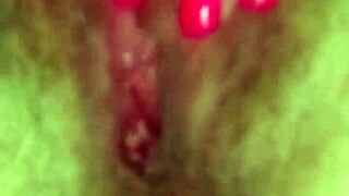 She fingers her pussy while I fill her with gigantic dildo.