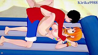 nami long hair and nefertari vivi and monkey d luffy intense sex