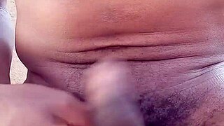 stroking bbc outdoors with moaning handjob in homemade setting