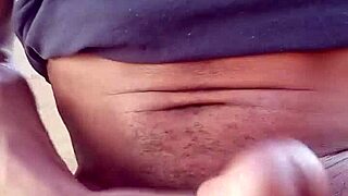 stroking bbc outdoors with moaning handjob in homemade setting