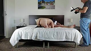 milf fucks young muscular guy with big cock in front of her husband