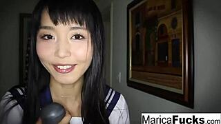 The Asian marica walks nude through the house to masturbate.