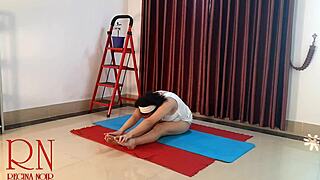 nude yoga with regina noir in white panties at the gym 😌