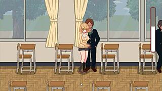 College lady in bt life hentai game engages in erotic sex with multiple men, including detailed scenes of penetration and climax.