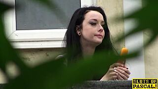 British slut gets face fucked and spanked in bdsm session with riding and nipple play.