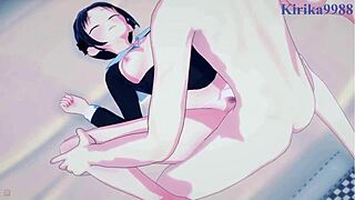 Kaguya and Chika dominate Miyuki in intense hentai sex