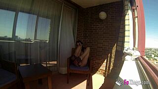 Spanish lass Sara Ray enjoys public balcony masturbation sessions