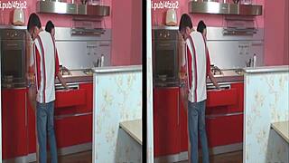 The husband had sex in the kitchen