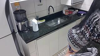 why is the latina masturbating in the kitchen?