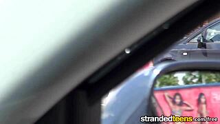 Stranded Teen Fucks MILF Hard for Cumshot!