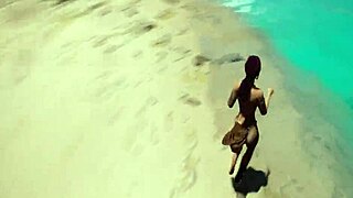 Couple plays with toys on beach