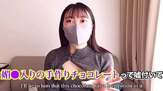 Real Japanese couple has chocolate slick bathroom sex