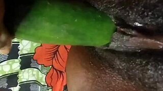 Cyndy Blackslave Fucks Cucumber and Squirts in Homemade Close-Up