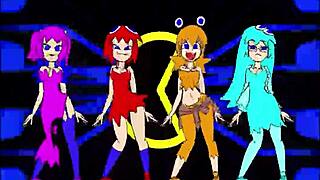 PACMAN GHOST GIRLS DANCE IN THREE PHASES AT 1080P.