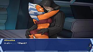 In this Star Wars cosplay, the orange trainer moans during bdsm orgasm