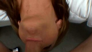 a pretty babe rubs a dick in her face during oral play