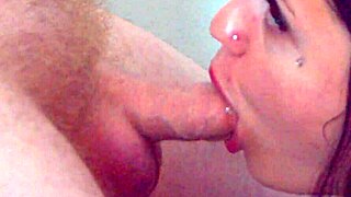 teen brunette's mouth works penis to drink cum