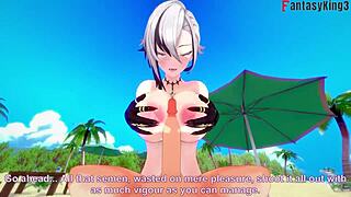 Arlecchino ने बिकिनी में बीच पर ज़ोरदार चुदाई की, 3D में पूरा फंतासी! 🌊