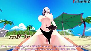 Arlecchino ने बिकिनी में बीच पर ज़ोरदार चुदाई की, 3D में पूरा फंतासी! 🌊