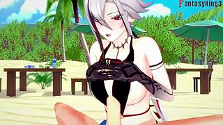 Arlecchino ने बिकिनी में बीच पर ज़ोरदार चुदाई की, 3D में पूरा फंतासी! 🌊