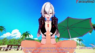 Arlecchino ने बिकिनी में बीच पर ज़ोरदार चुदाई की, 3D में पूरा फंतासी! 🌊