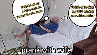 Blindfolded wife rests as husband's friend hides in closet for erotic encounter