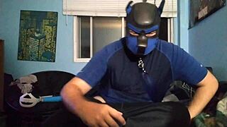 I use my chastity cage for masturbation in this gay video