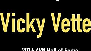 Vicky Vette, big boobed milf, rubs her oiled pussy