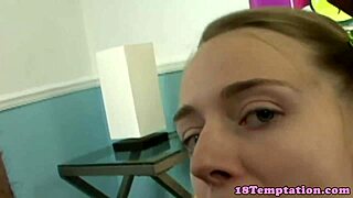 petite teen amateur gives a close-up cocksucking and tugging session.